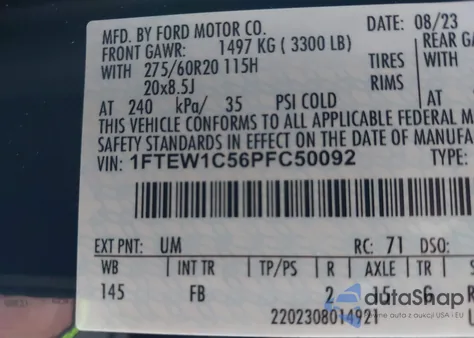 2023 Ford F-150 Xlt z USA, uszkodzony, nr VIN 1FTEW1C56PFC50092